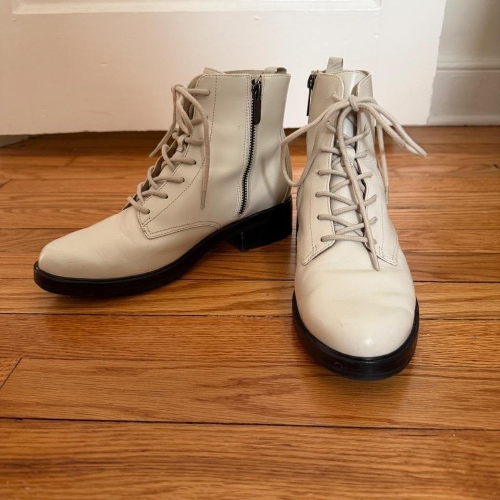 Everlane Modern Utility White Leather Lace Up Combat Boots Ankle Booties Sz 10‎